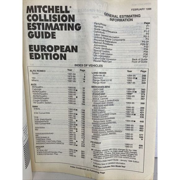 Mitchell Collision Estimating Guide Imported European BMW Feb 1996 Vol. 37/2 - Picture 2 of 8